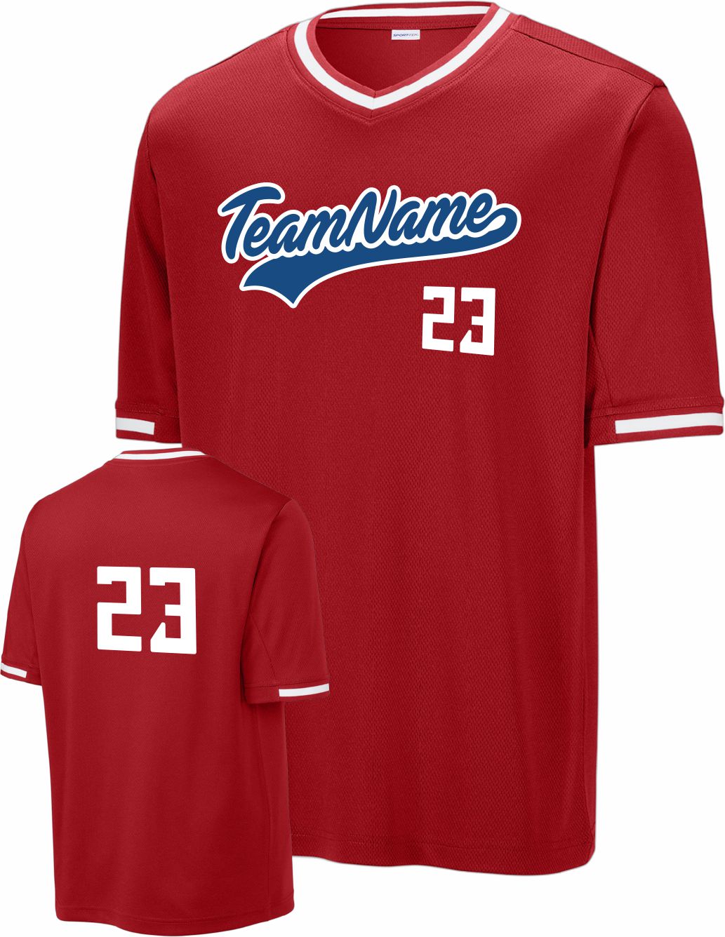 Sport-TEK Tough Mesh V-Neck Custom Baseball Jersey, color: True Red