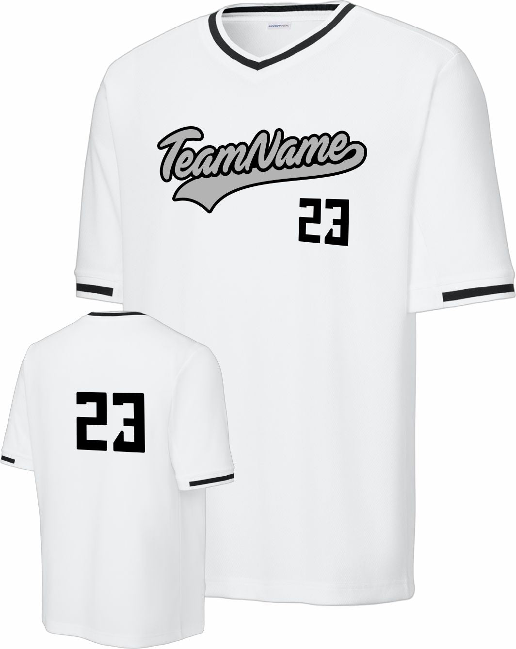 Sport-TEK Tough Mesh V-Neck Custom Baseball Jersey, color: White