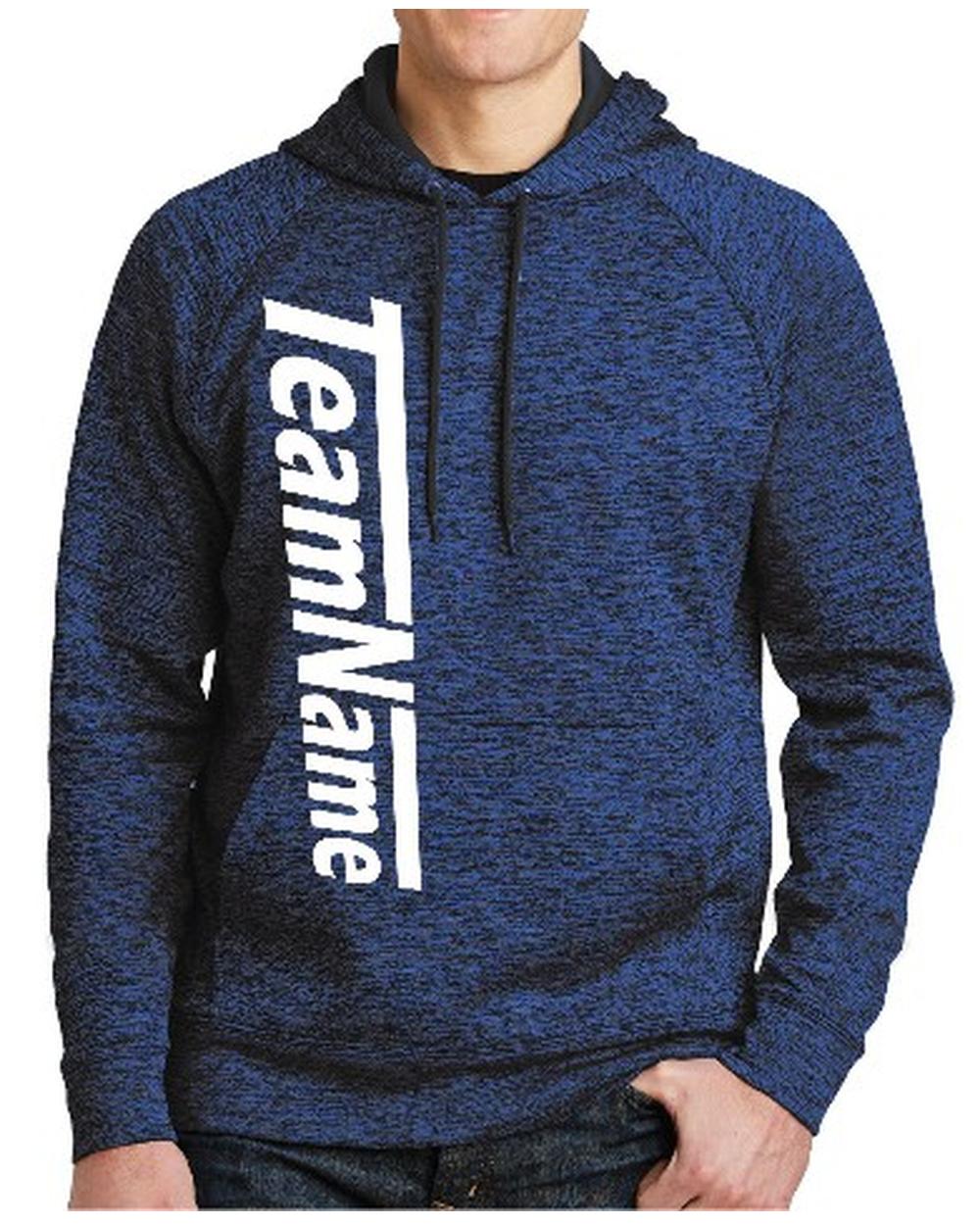 Sport-TEK Men's Electric Heather Fleece Hooded Custom Sweatshirt, color: Dark Royal-Black Electric