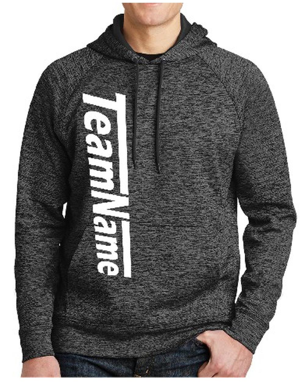 Sport-TEK Men's Electric Heather Fleece Hooded Custom Sweatshirt, color: Grey-Black Electric
