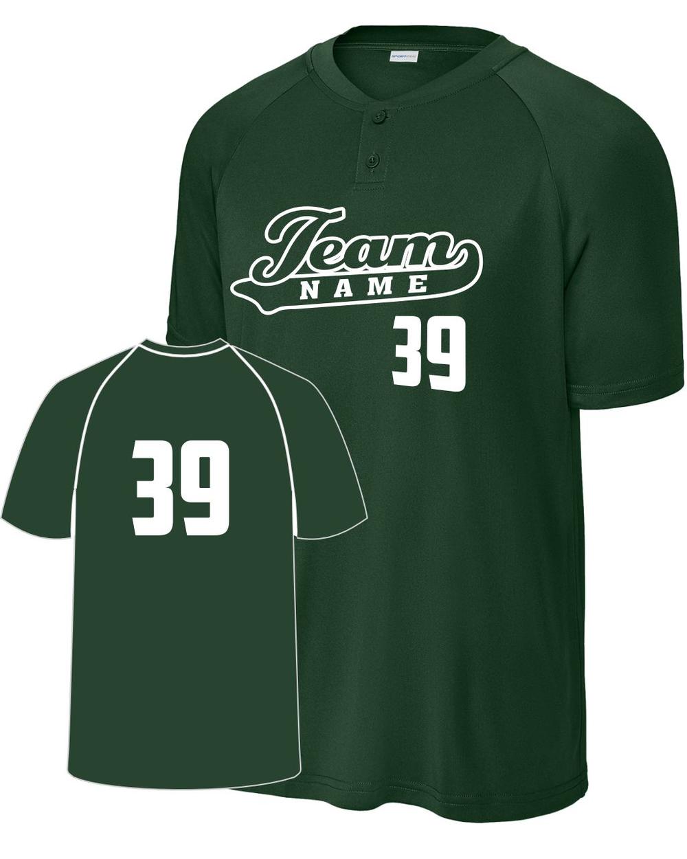 Sport-TEK Men's Competitor 2-Button Custom Baseball Jersey, color: Forest Green