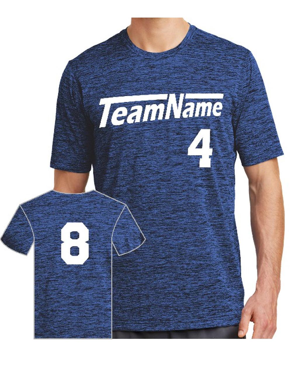 Sport-TEK Men's Electric Heather Custom T-Shirt, color: Dark Royal-Black Electric