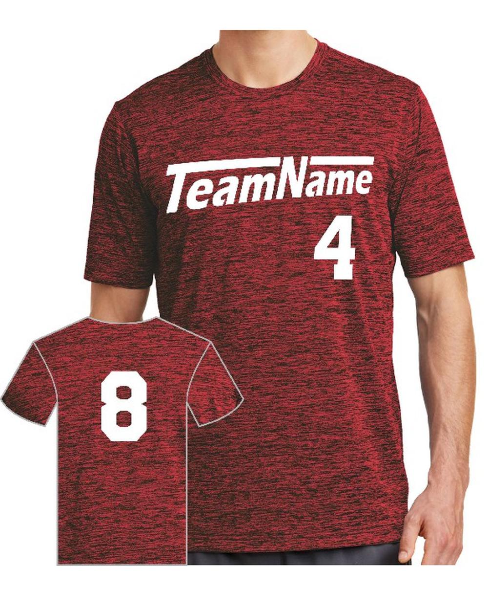 Sport-TEK Men's Electric Heather Custom T-Shirt, color: Deep Red-Black Electric