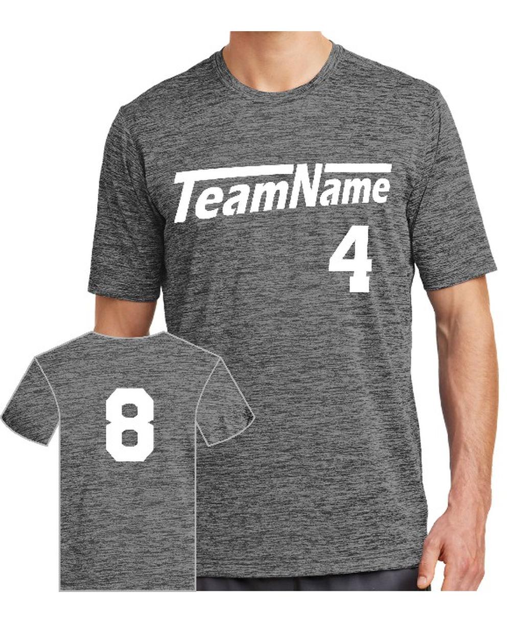 Sport-TEK Men's Electric Heather Custom T-Shirt, color: Grey-Black Electric