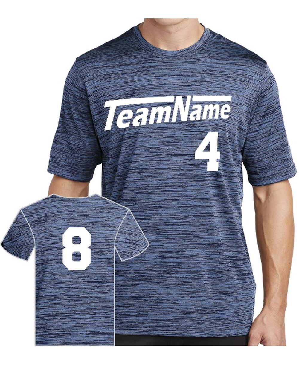 Sport-TEK Men's Electric Heather Custom T-Shirt, color: Carolina Blue-True Navy Electric