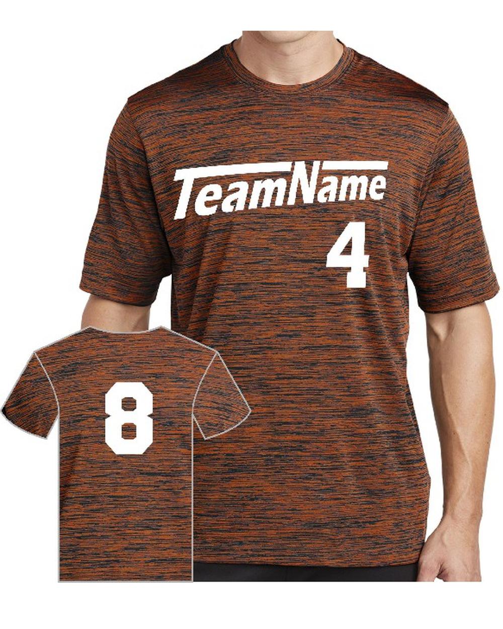 Sport-TEK Men's Electric Heather Custom T-Shirt, color: Deep Orange-Black Electric