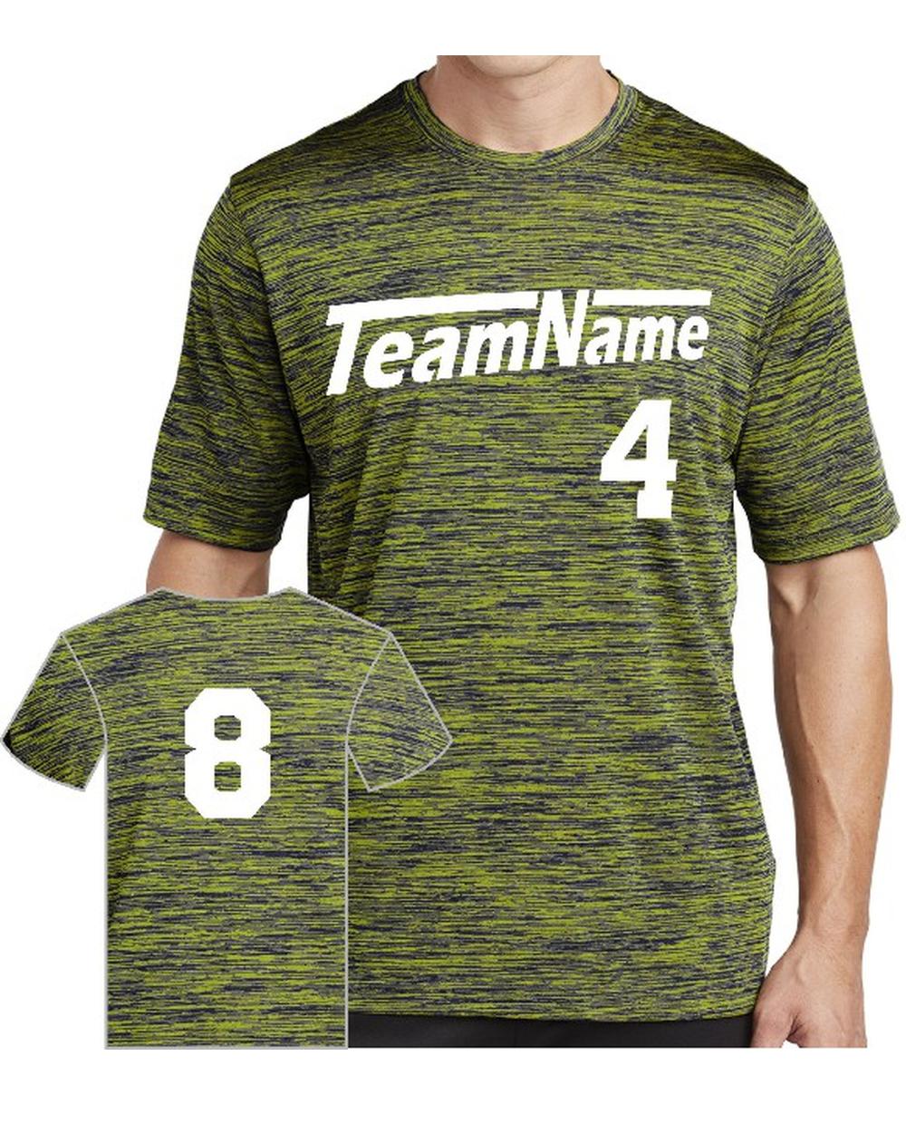 Sport-TEK Men's Electric Heather Custom T-Shirt, color: Lime Shock-True Navy Electric