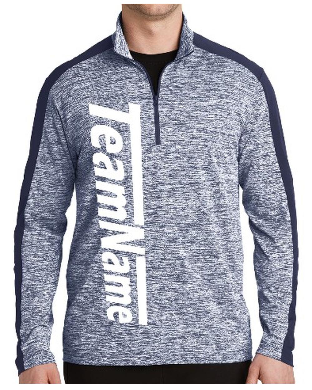 Sport-TEK Men's Electric Heather Colorblock Custom Pullover, color: True Navy Electric/True Navy