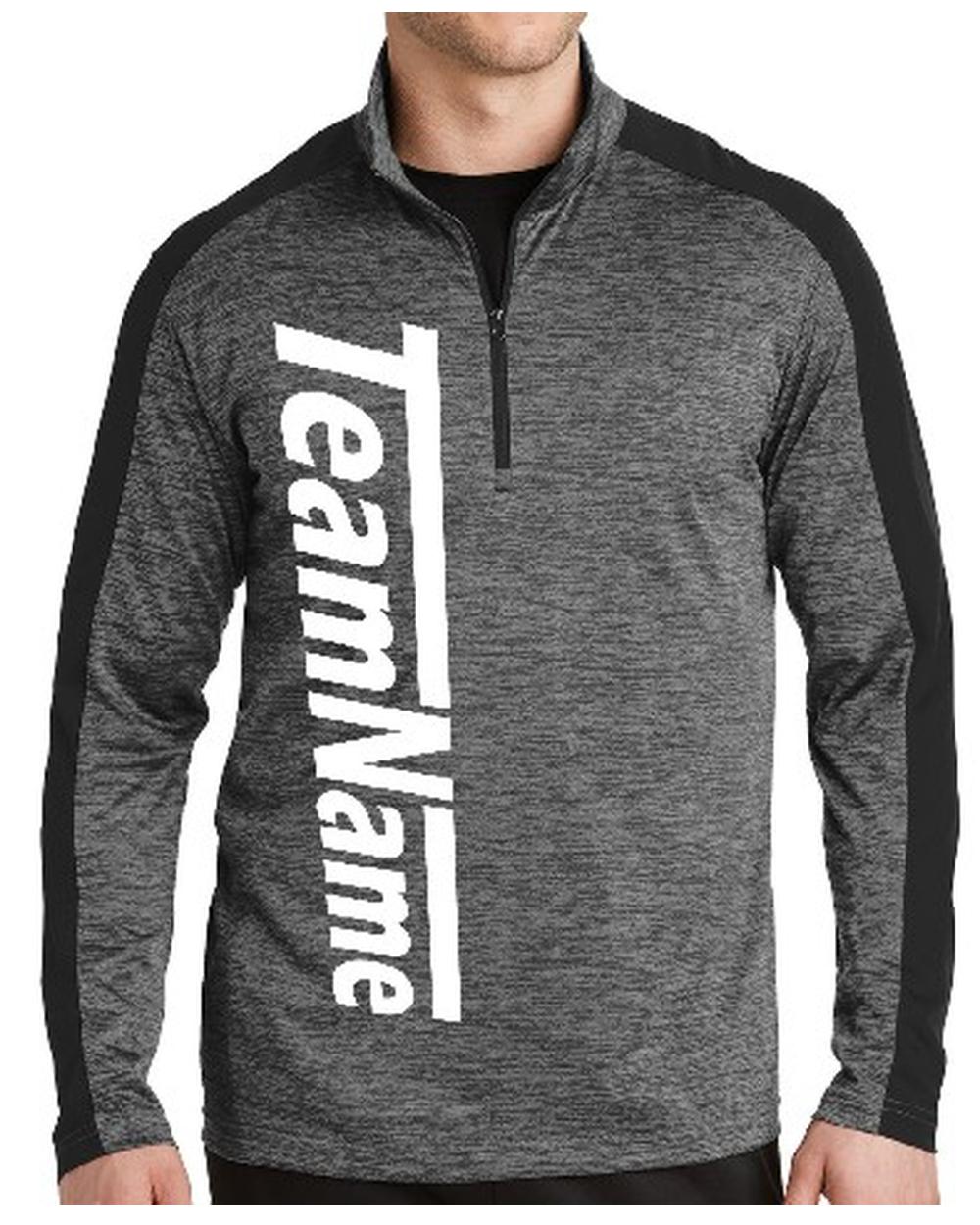 Sport-TEK Electric Heather Colorblock Custom Pullover, color: Grey-Black Electric/Black