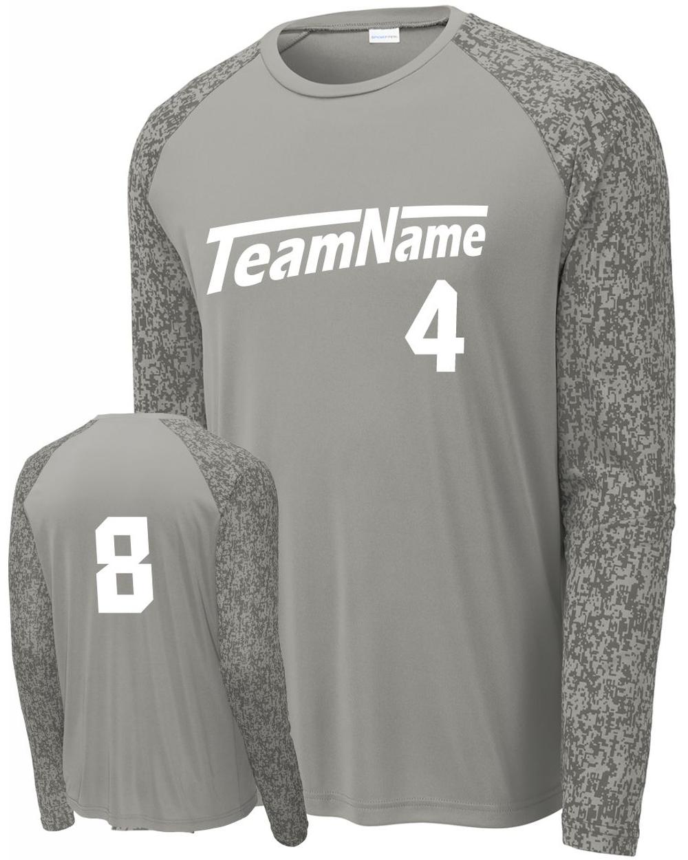 Sport-TEK Men's Digi Camo L/S Raglan Custom Sport T-Shirt, color: Grey Concrete/Camo