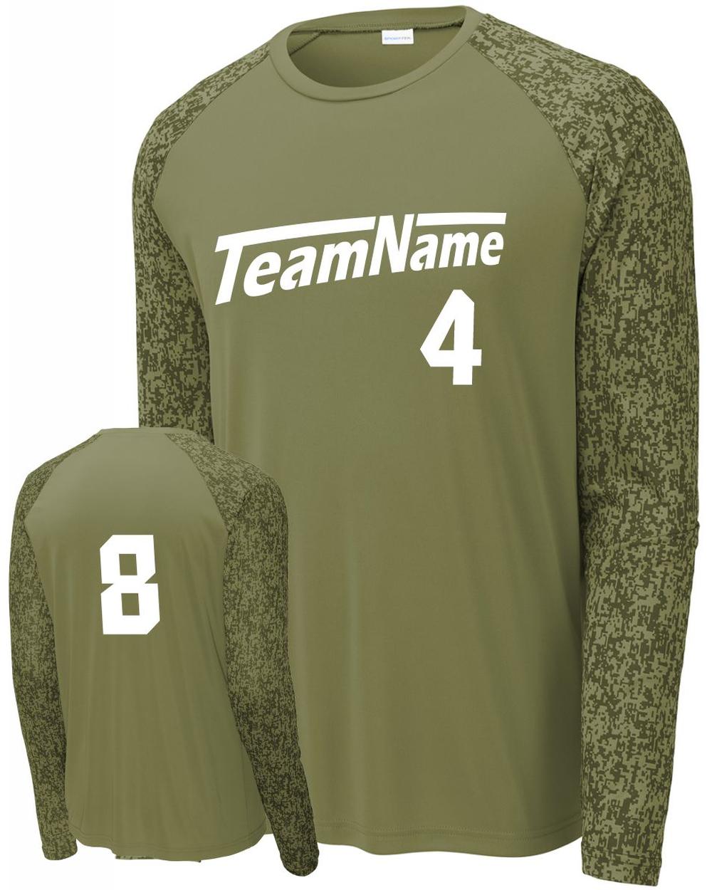 Sport-TEK Men's Digi Camo L/S Raglan Custom Sport T-Shirt, color: Navy/Camo