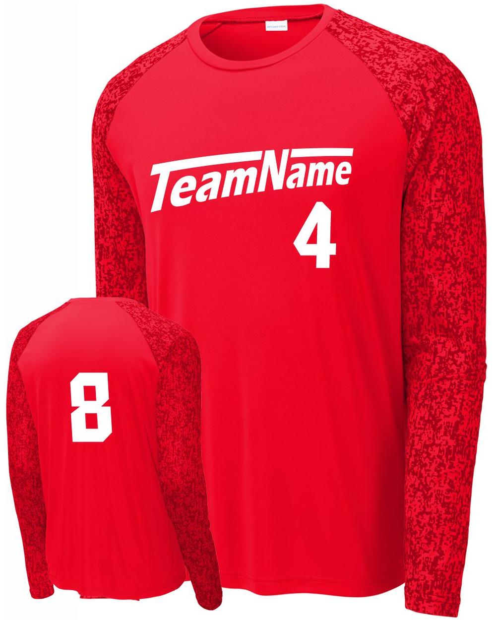 Sport-TEK Men's Digi Camo L/S Raglan Custom Sport T-Shirt, color: Red/Camo