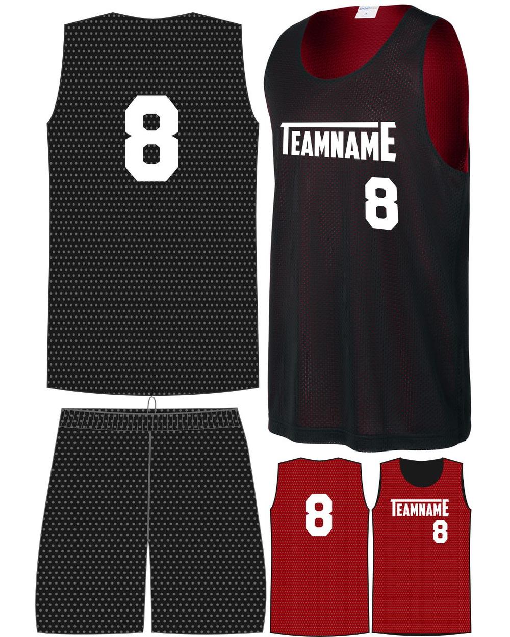 Sport-TEK Posicharge Mesh Rev Custom Basketball Uniform, color: Black/Deep Red
