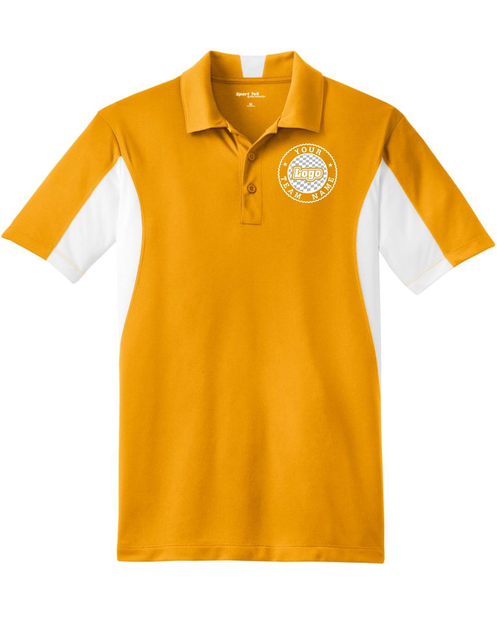 Sport-TEK Men's Side Blocked Performance Custom Coaches Shirt, color: Gold/White