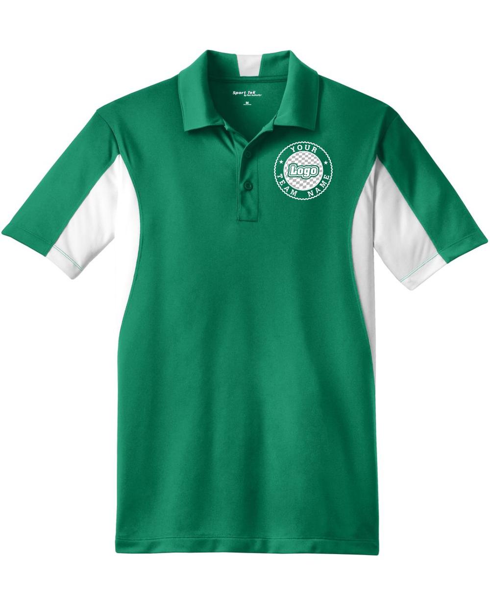 Sport-TEK Side Blocked Performance Custom Coaches Shirt, color: Kelly Green/White
