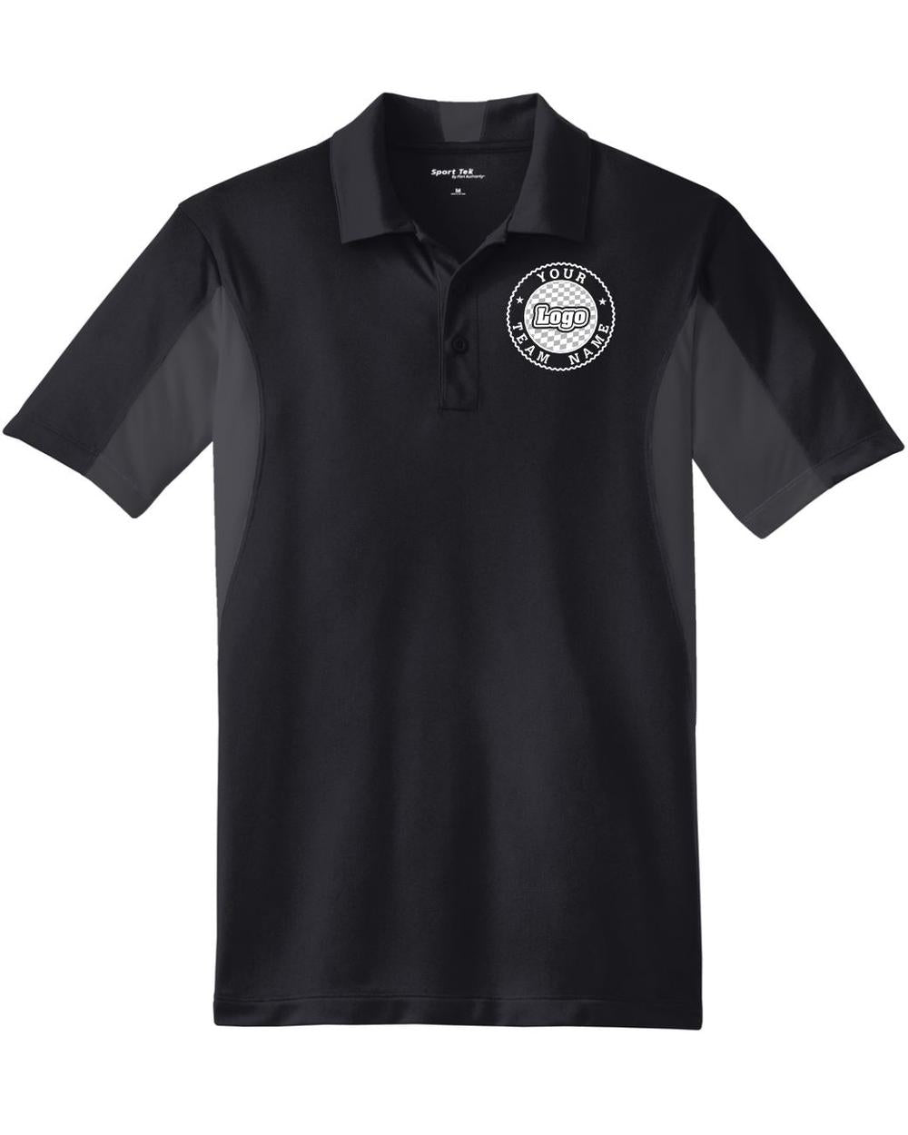 Sport-TEK Men's Side Blocked Performance Custom Coaches Shirt, color: Black/Iron Grey