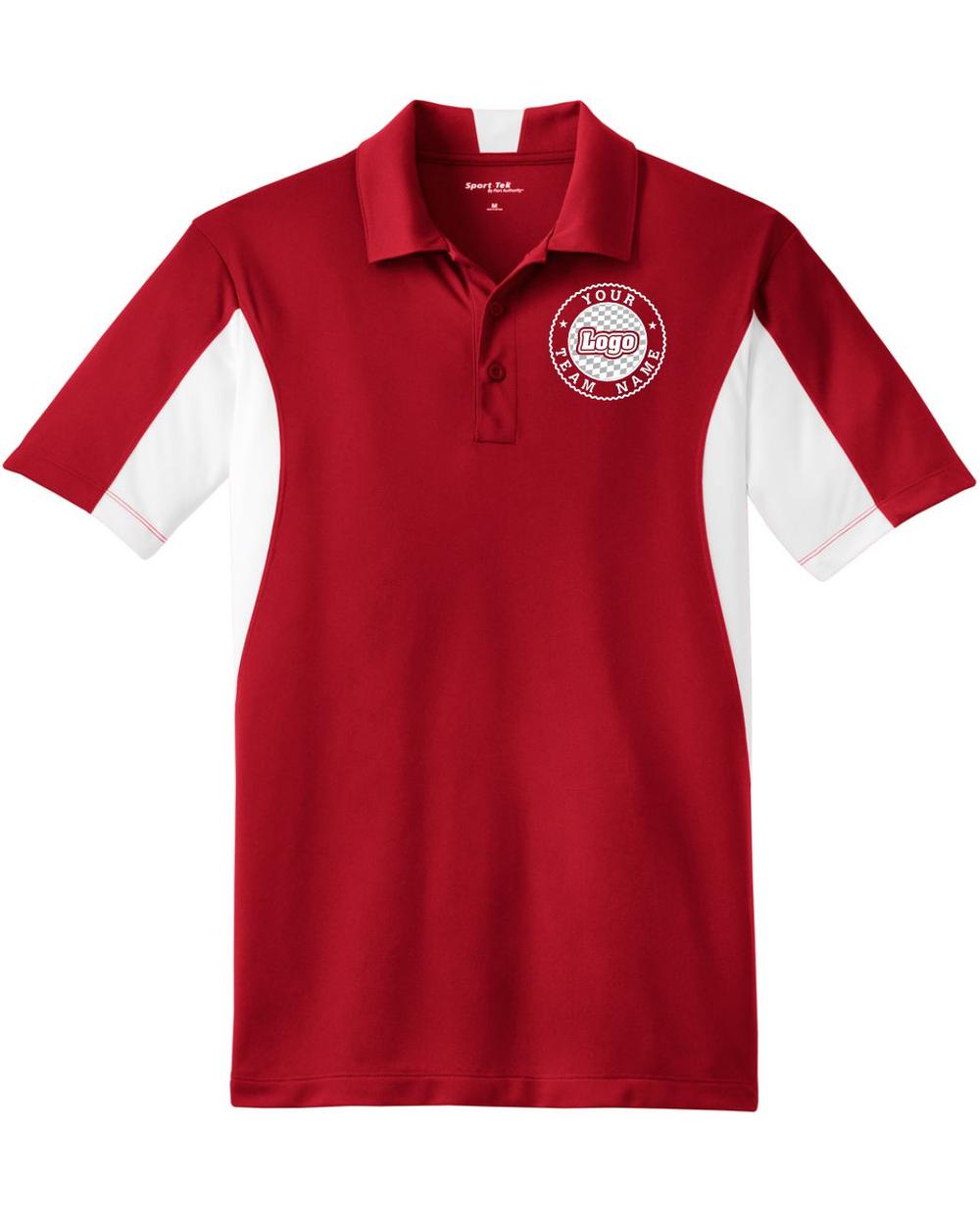 Sport-TEK Men's Side Blocked Performance Custom Coaches Shirt, color: True Red/White