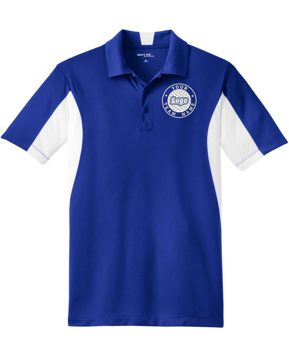 Sport-TEK Men's Side Blocked Performance Custom Coaches Shirt, color: True Royal/White