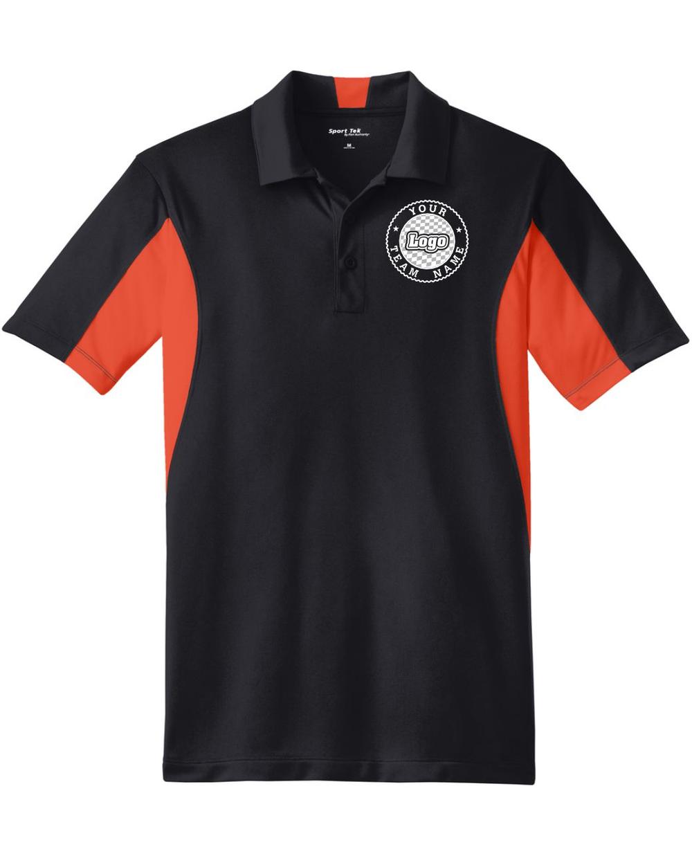 Sport-TEK Men's Side Blocked Performance Custom Coaches Shirt, color: Black/Deep Orange