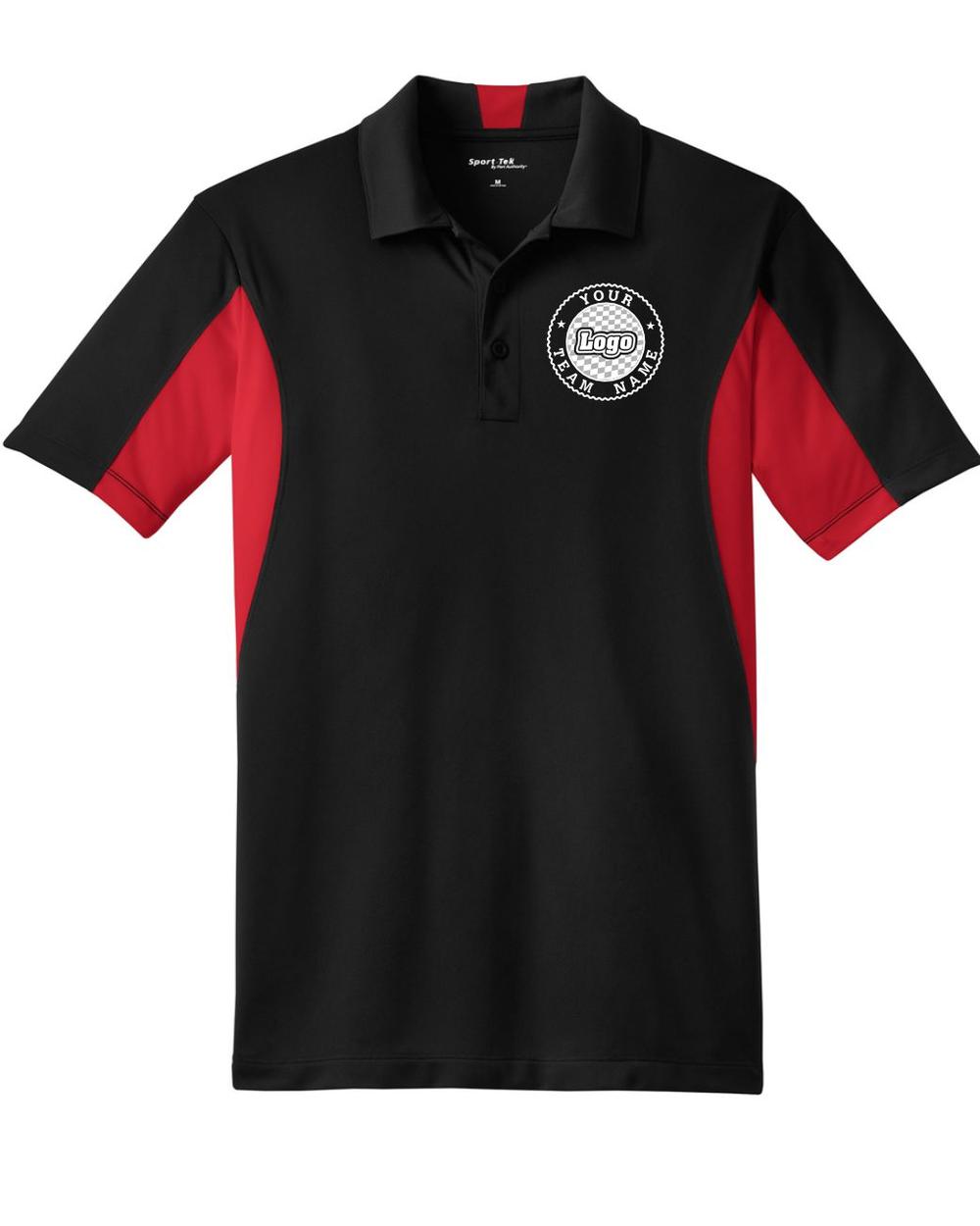 Sport-TEK Men's Side Blocked Performance Custom Coaches Shirt, color: Black/True Red