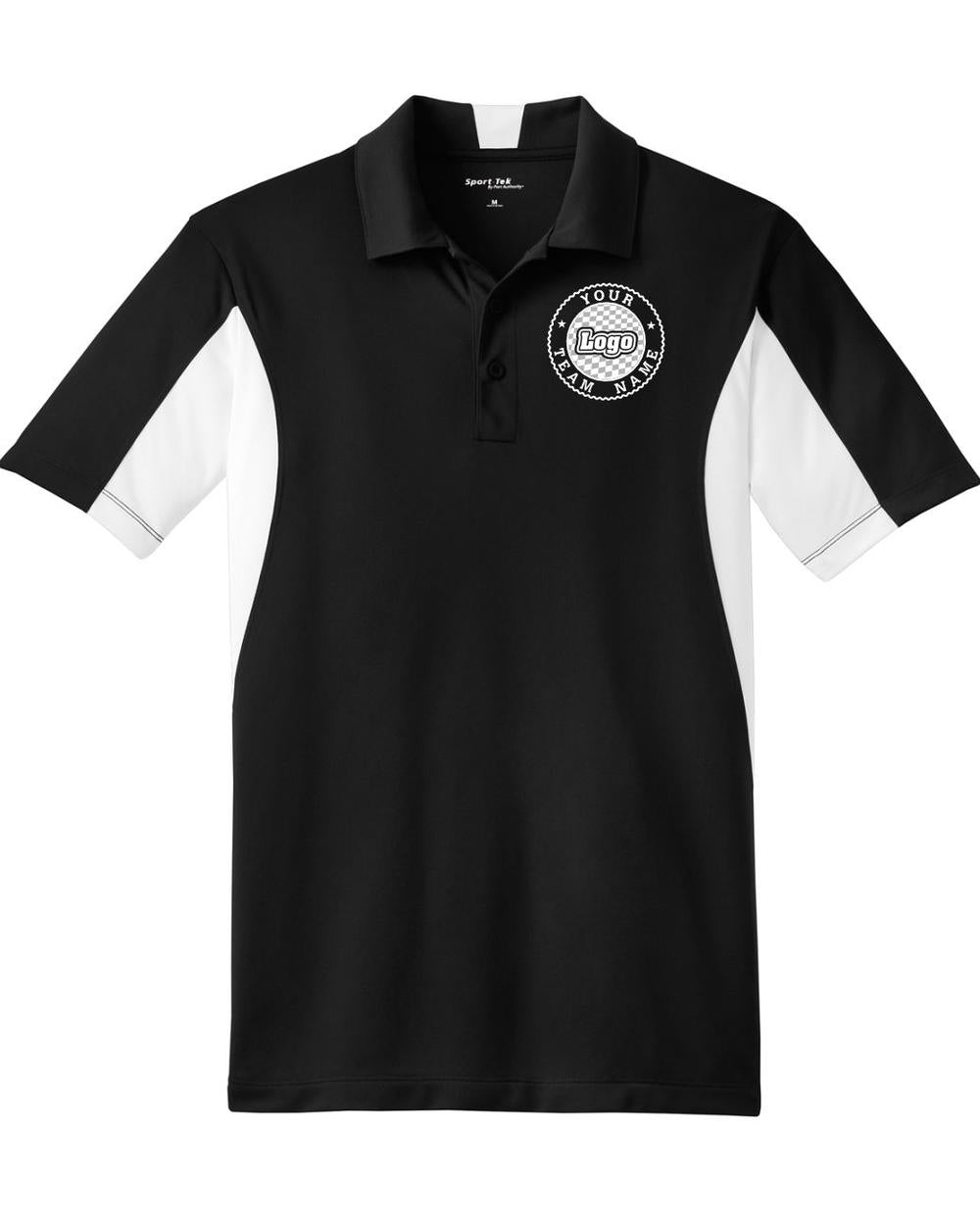 Sport-TEK Men's Side Blocked Performance Custom Coaches Shirt, color: Black/White