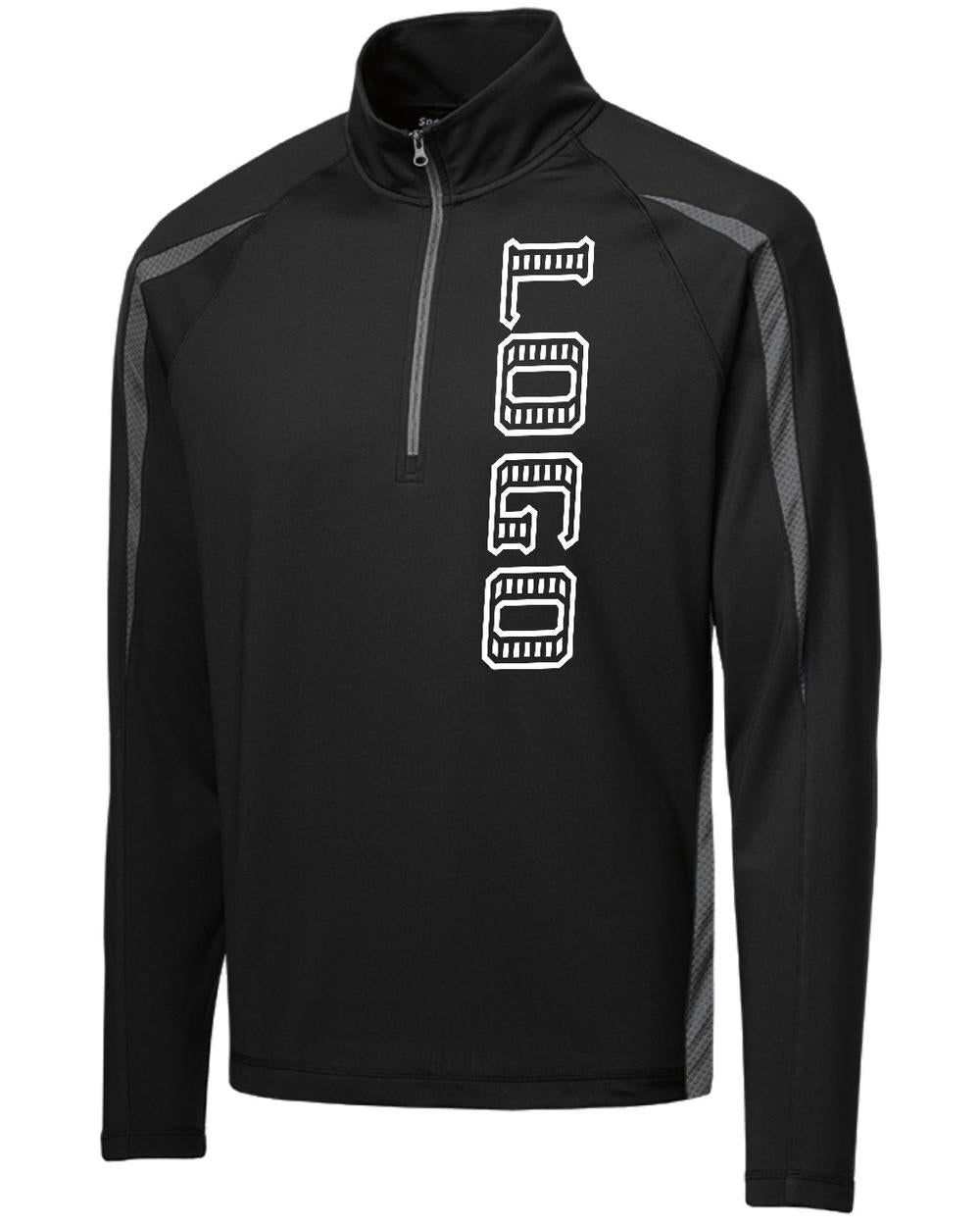 Sport-TEK Men's Wick Stretch 1/2-Zip Colorblock Custom Pullover, color: Black/Charcoal Grey