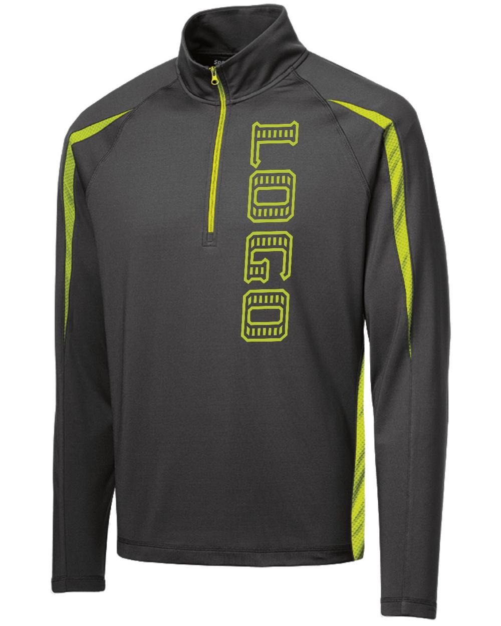 Sport-TEK Men's Wick Stretch 1/2-Zip Colorblock Custom Pullover, color: Charcoal Grey/Charge Green