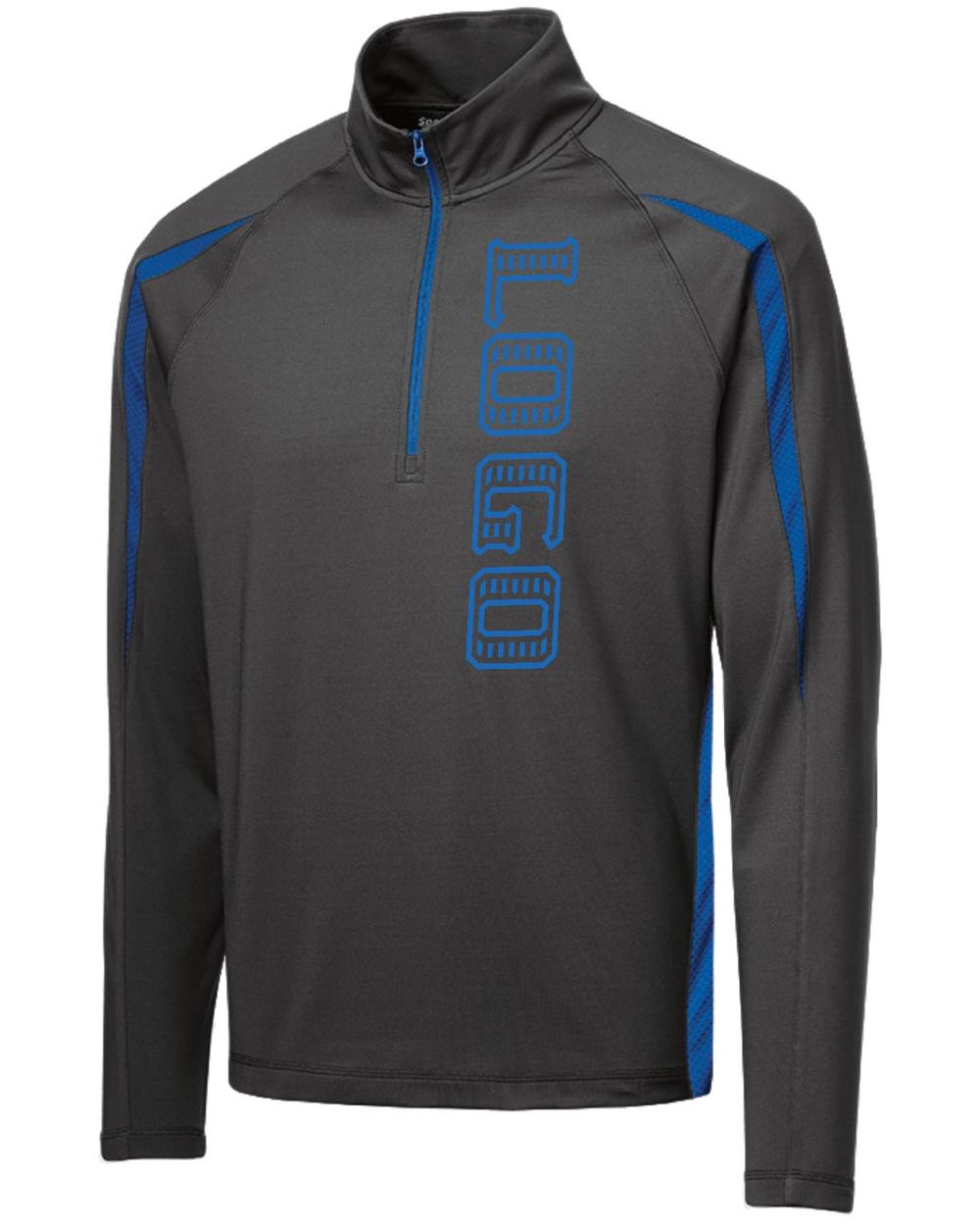Sport-TEK Men's Wick Stretch 1/2-Zip Colorblock Custom Pullover, color: Charcoal Grey/True Royal