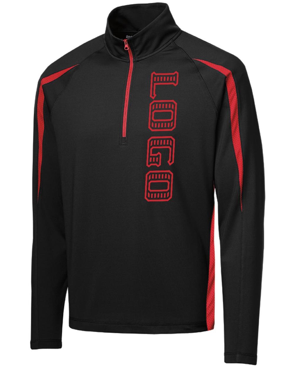 Sport-TEK Men's Wick Stretch 1/2-Zip Colorblock Custom Pullover, color: Black/True Red