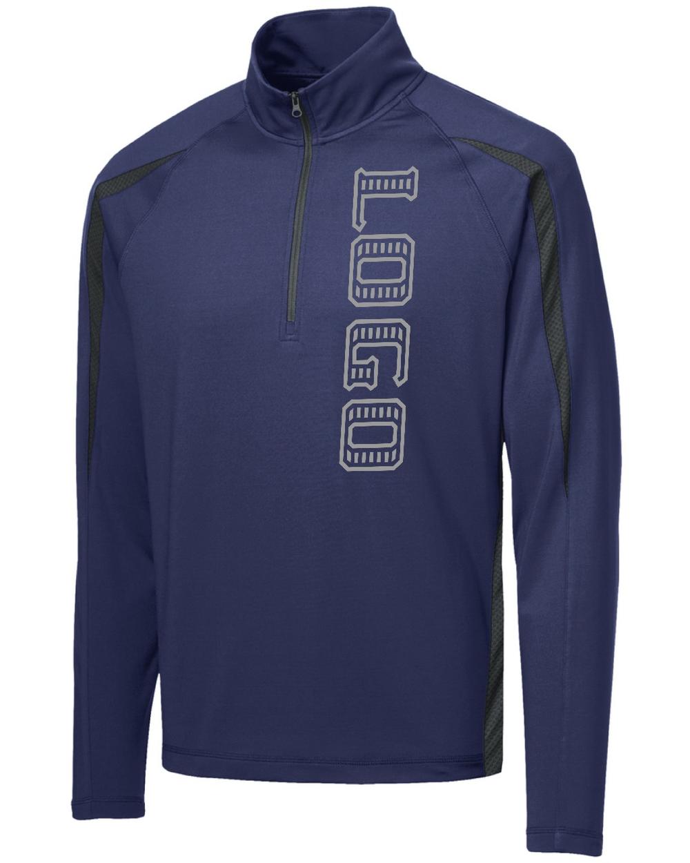 Sport-TEK Men's Wick Stretch 1/2-Zip Colorblock Custom Pullover, color: True Navy/Charcoal Grey