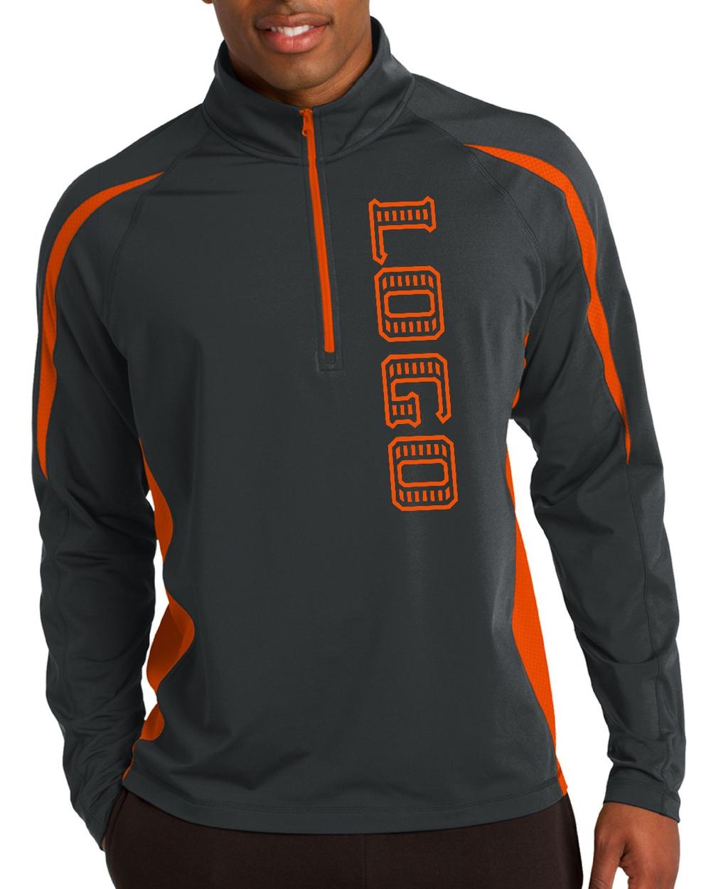 Sport-TEK Men's Wick Stretch 1/2-Zip Colorblock Custom Pullover, color: Charcoal Grey/Deep Orange