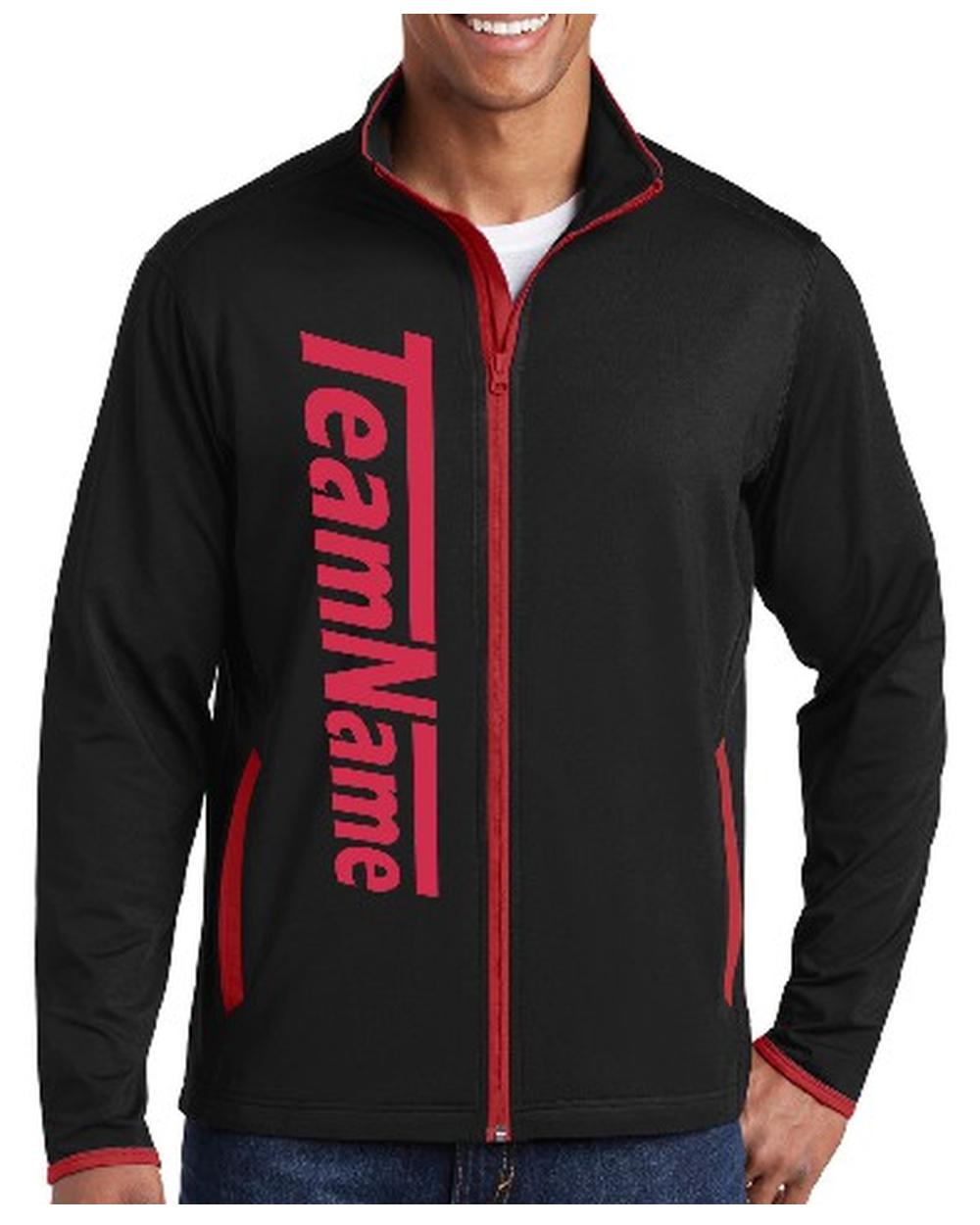 Sport-TEK Men's Stretch Contrast Full-Zip Custom Sports Jacket, color: Black/True Red