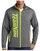 Sport-TEK Stretch Contrast Full-Zip Custom Sports Jacket, color: Charcoal Grey Heather/Charge Green