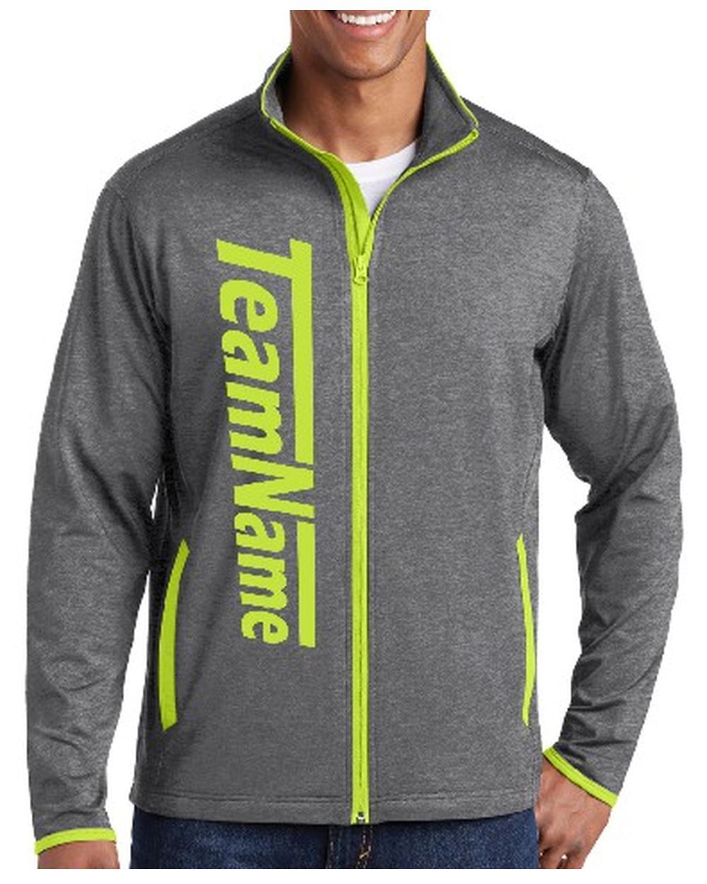 Sport-TEK Stretch Contrast Full-Zip Custom Sports Jacket, color: Charcoal Grey Heather/Charge Green