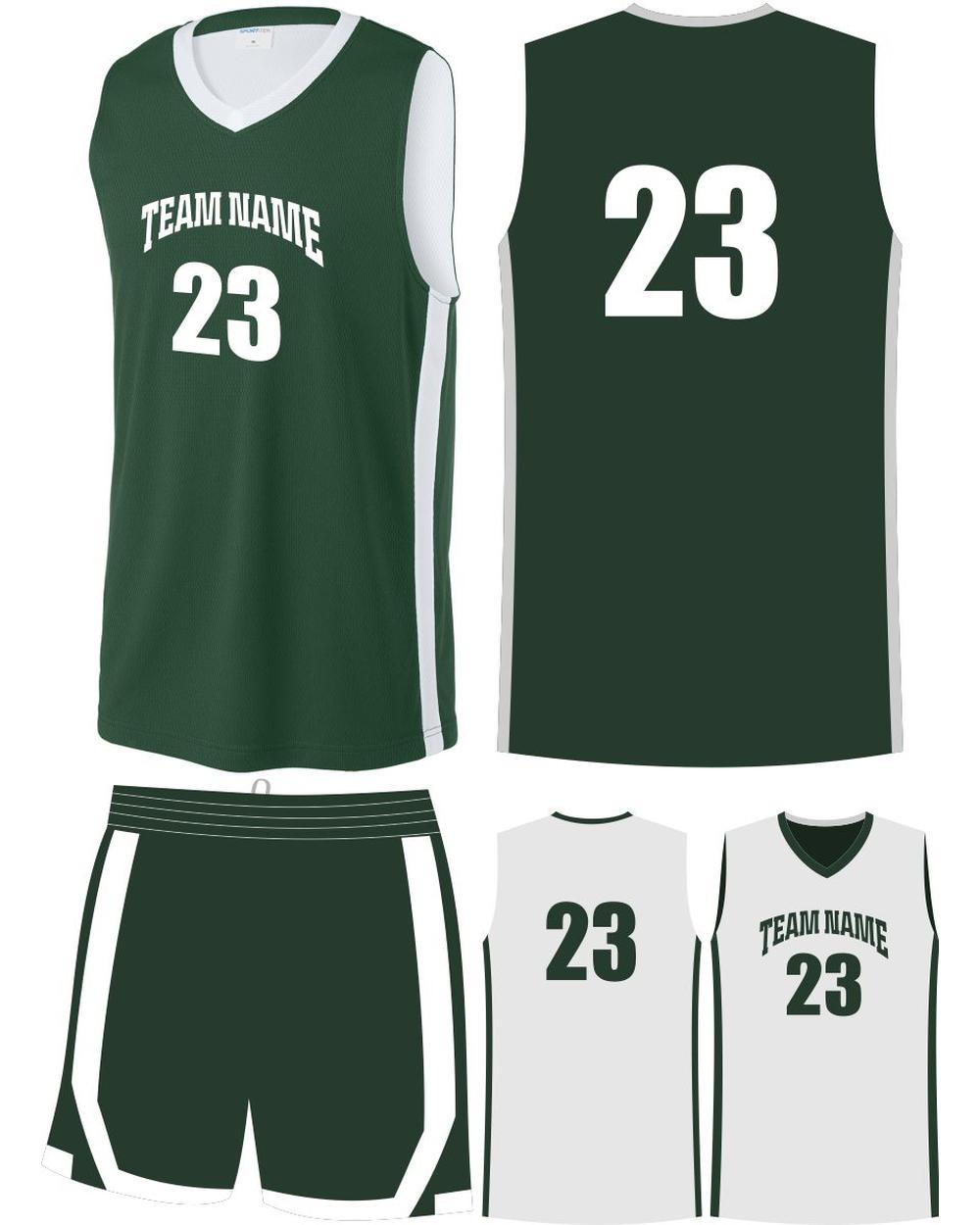 Sport-TEK Men's Rival Reversible Custom Basketball Uniform, color: Forest Green/White