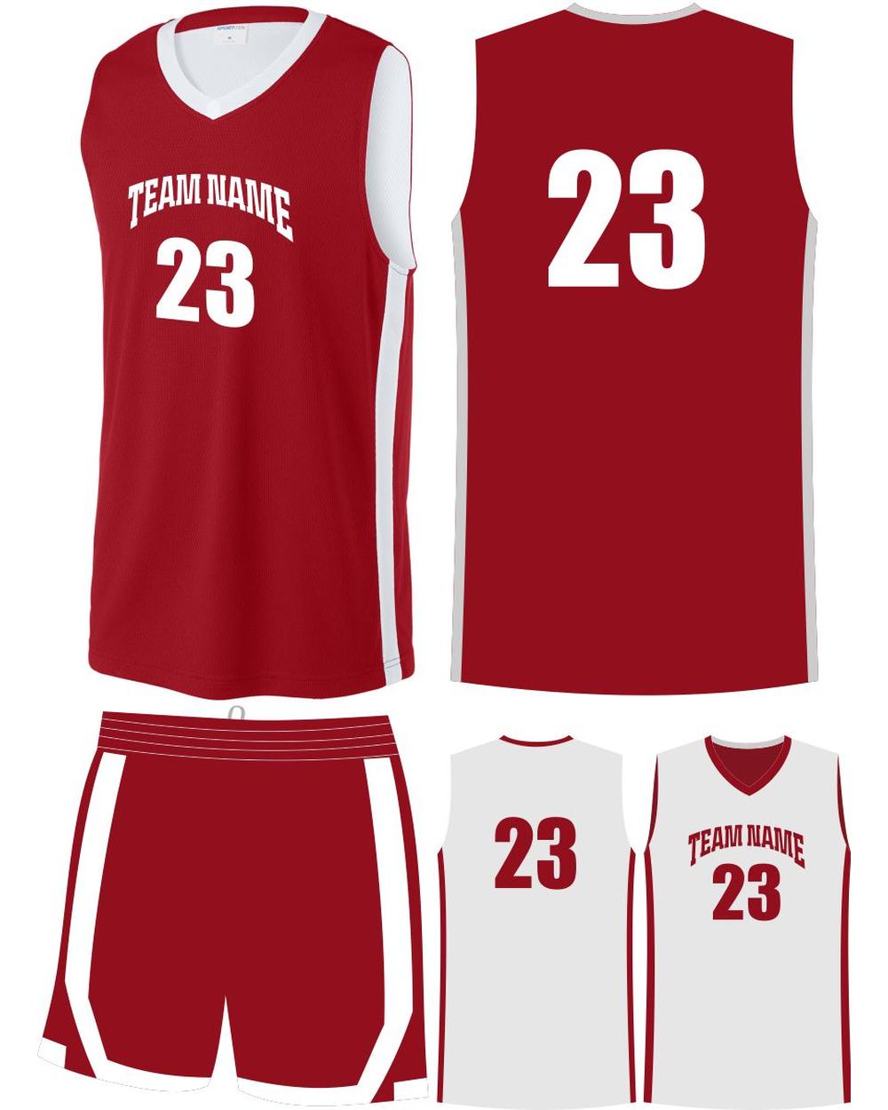 Sport-TEK Rival Reversible Custom Basketball Uniform, color: Deep Red/White