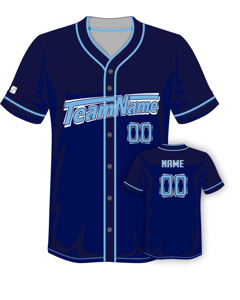 SportUniform Rush Sublimated Baseball Jersey, color: Navy/Columbia
