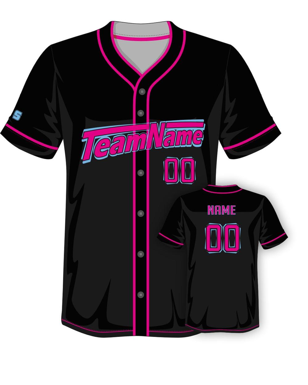 SportUniform Rush Sublimated Baseball Jersey, color: Black/Hot Pink