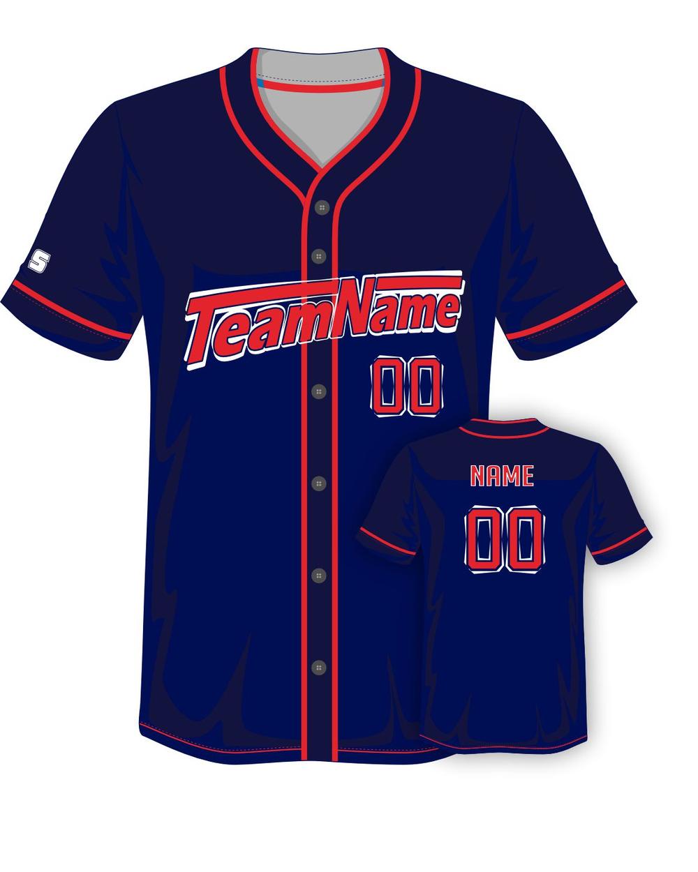SportUniform Rush Sublimated Baseball Jersey, color: Navy/Red