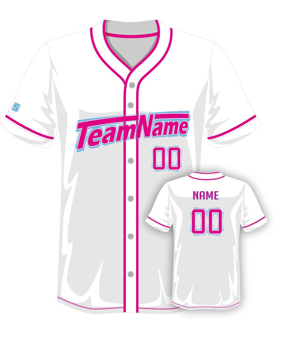 SportUniform Men's Rush Sublimated Baseball Jersey, color: White/Hot Pink