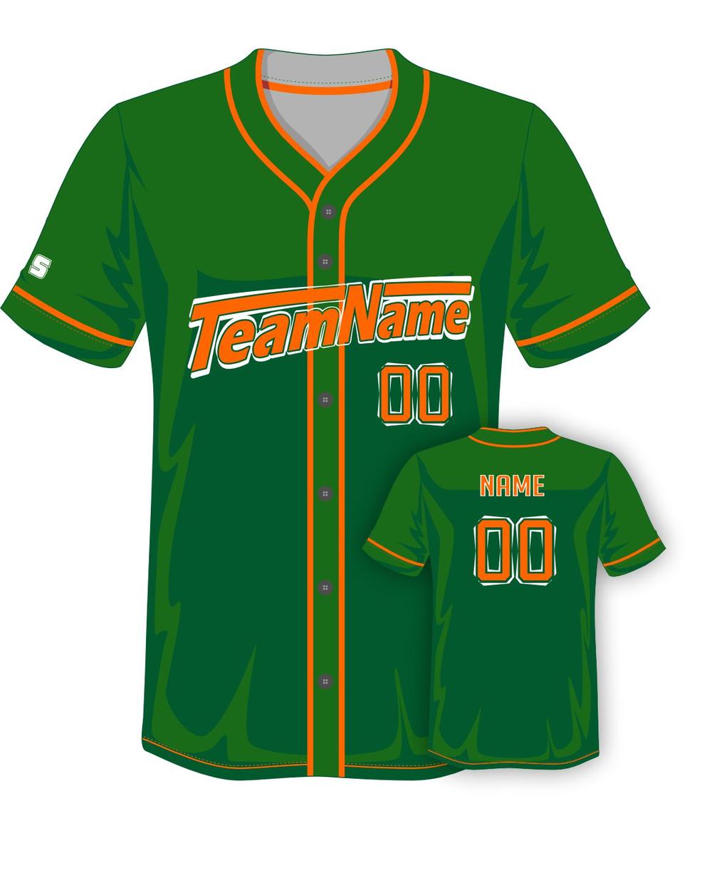 SportUniform Rush Sublimated Baseball Jersey, color: Kelly/Orange