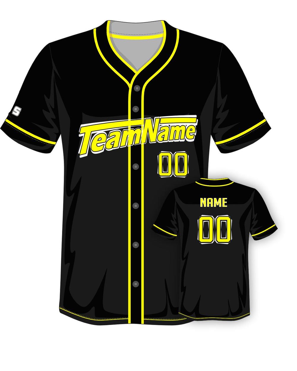 SportUniform Men's Rush Sublimated Baseball Jersey, color: Black/Yellow
