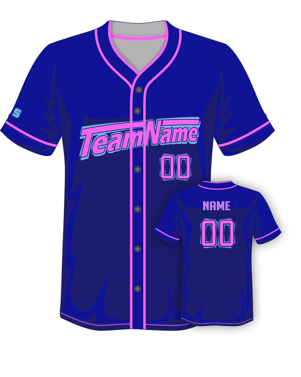 SportUniform Men's Rush Sublimated Baseball Jersey, color: Royal/Pink