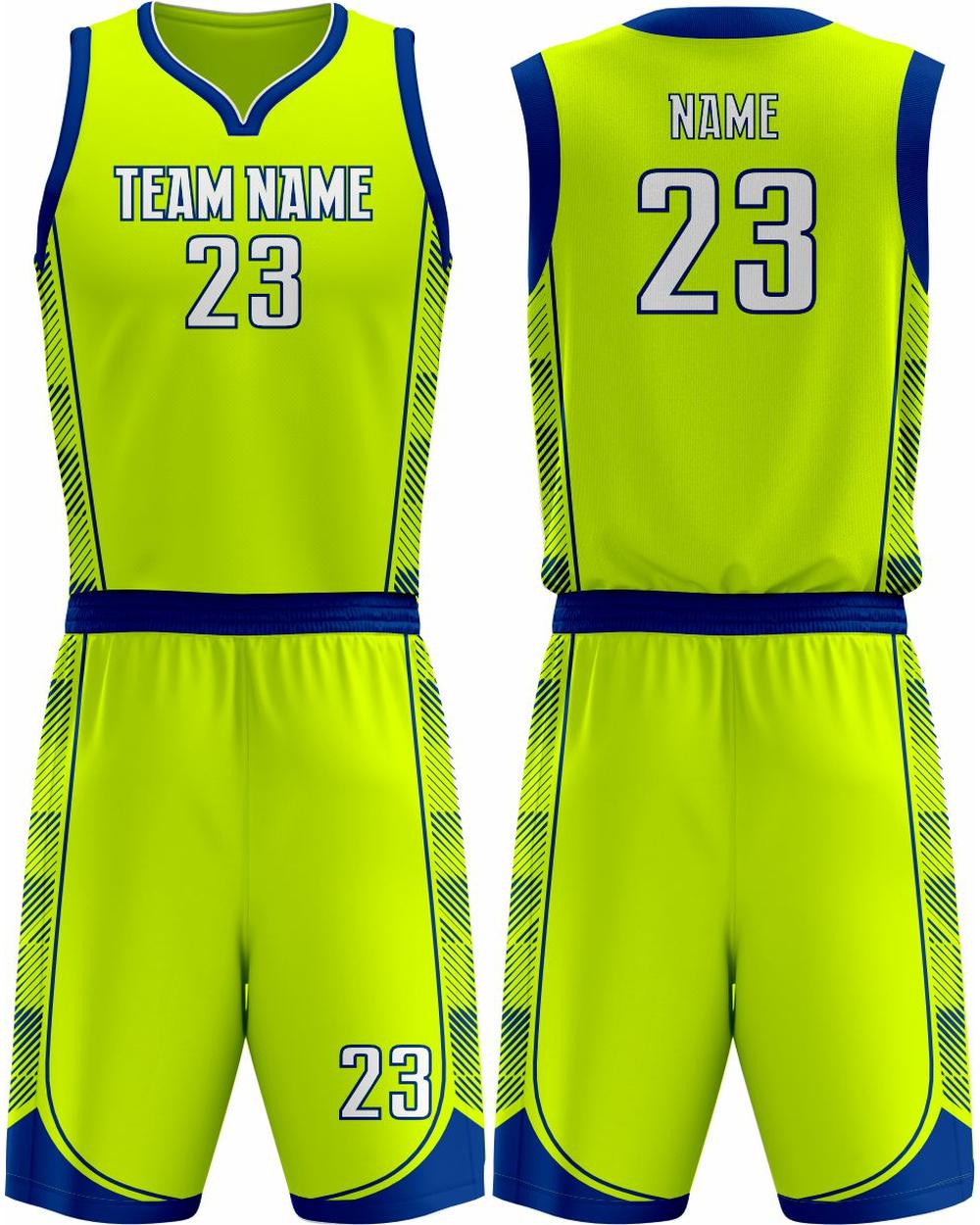 SportUniform Youth Fastbreak Sublimated Basketball Uniform, color: Neon Yellow/Royal
