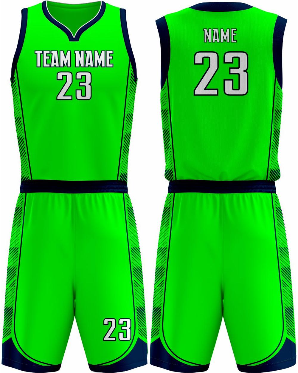 SportUniform Fastbreak Sublimated Basketball Uniform, color: Neon Green/Navy