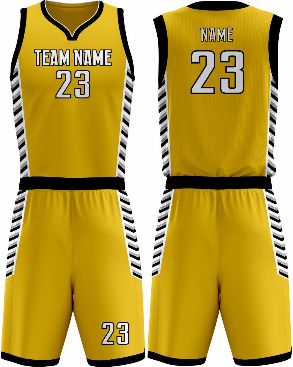 SportUniform Youth Downtown Sublimated Basketball Uniform, color: Gold/Black
