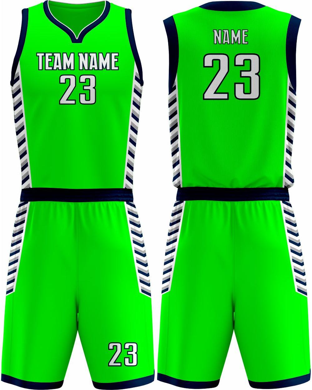 SportUniform Downtown Sublimated Basketball Uniform, color: Neon Green/Navy