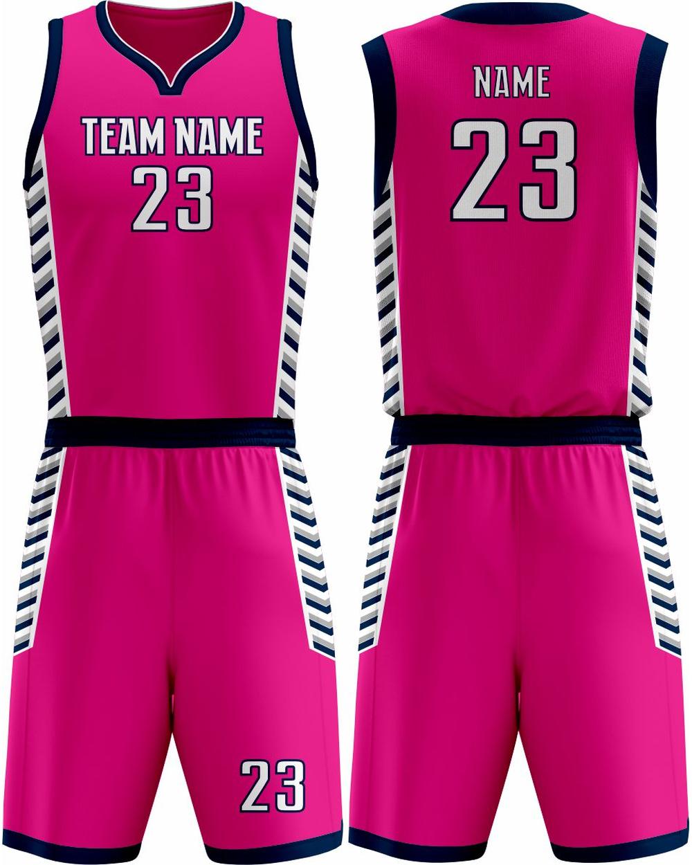SportUniform Youth Downtown Sublimated Basketball Uniform, color: Neon Pink/Navy