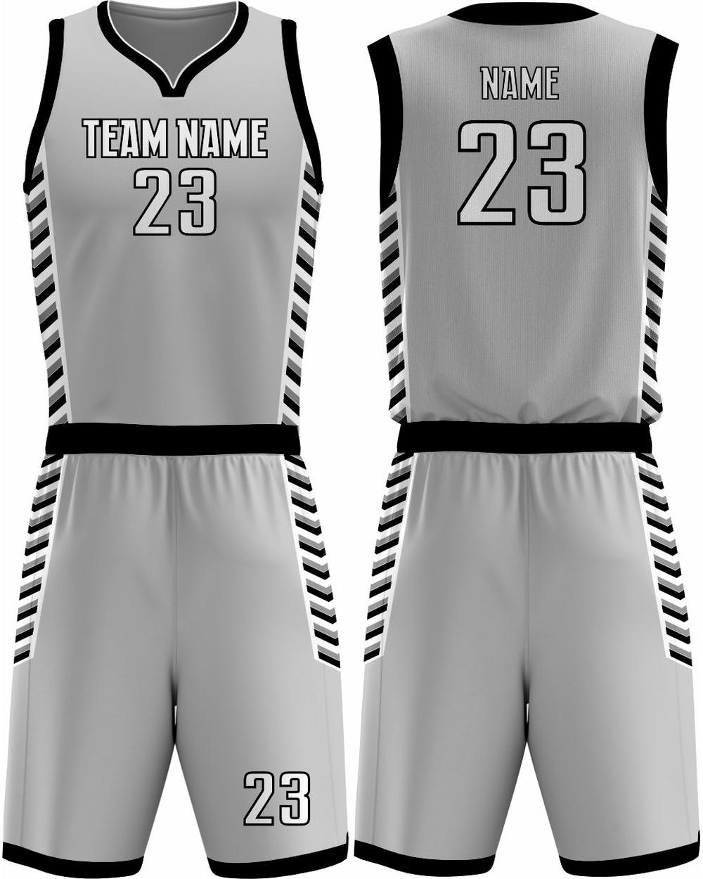 SportUniform Men's Downtown Sublimated Basketball Uniform, color: Grey/Black
