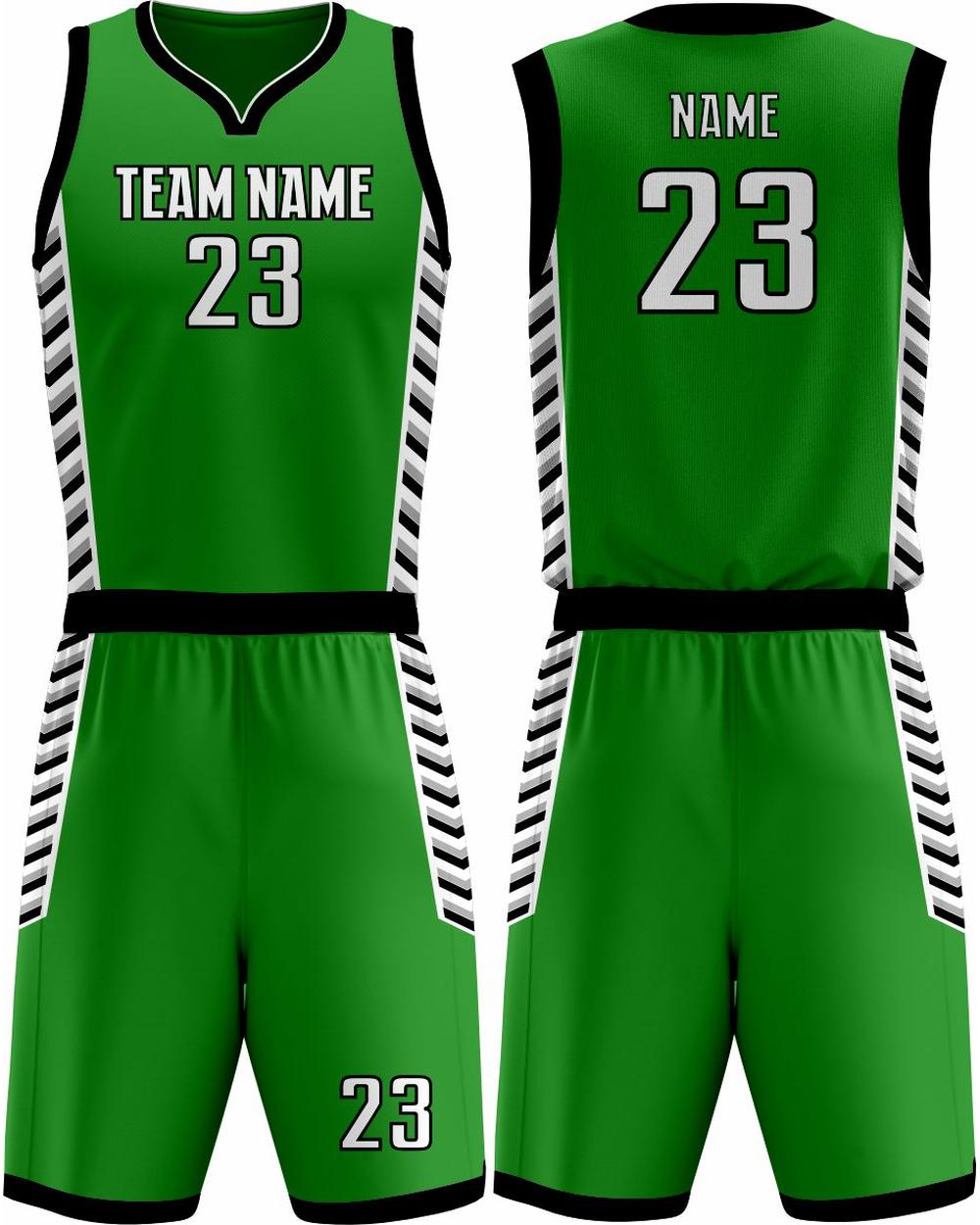 SportUniform Men's Downtown Sublimated Basketball Uniform, color: Kelly/Black